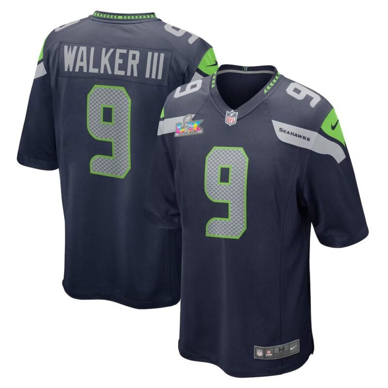 Seattle Seahawks #9 Kenneth Walker III College Navy Super Bowl LX Patch Game Jersey - SSR657