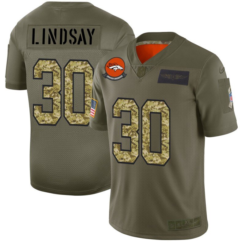 Denver Broncos #30 Phillip Lindsay Nike 2019 Olive Camo Salute To Service Limited NFL Jersey