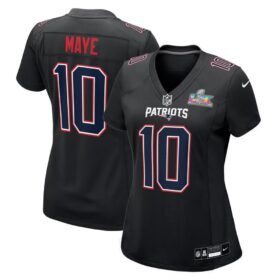 New England Patriots #10 Drake Maye  Black Super Bowl LX Patch Carbon Fashion Game Jersey - NEP99
