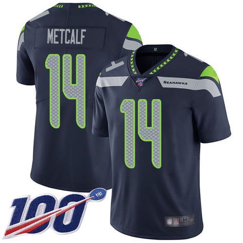 Nike Seahawks #14 D.K. Metcalf Steel Blue Team Color Stitched NFL 100th Season Vapor Limited Jersey