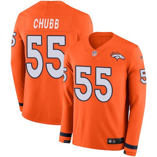 Nike Broncos #55 Bradley Chubb Orange Team Color Stitched NFL Limited Therma Long Sleeve Jersey
