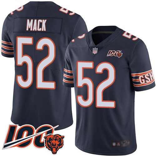 Nike Bears #52 Khalil Mack Navy Blue Team Color Stitched NFL 100th Season Vapor Limited Jersey - CBJ332