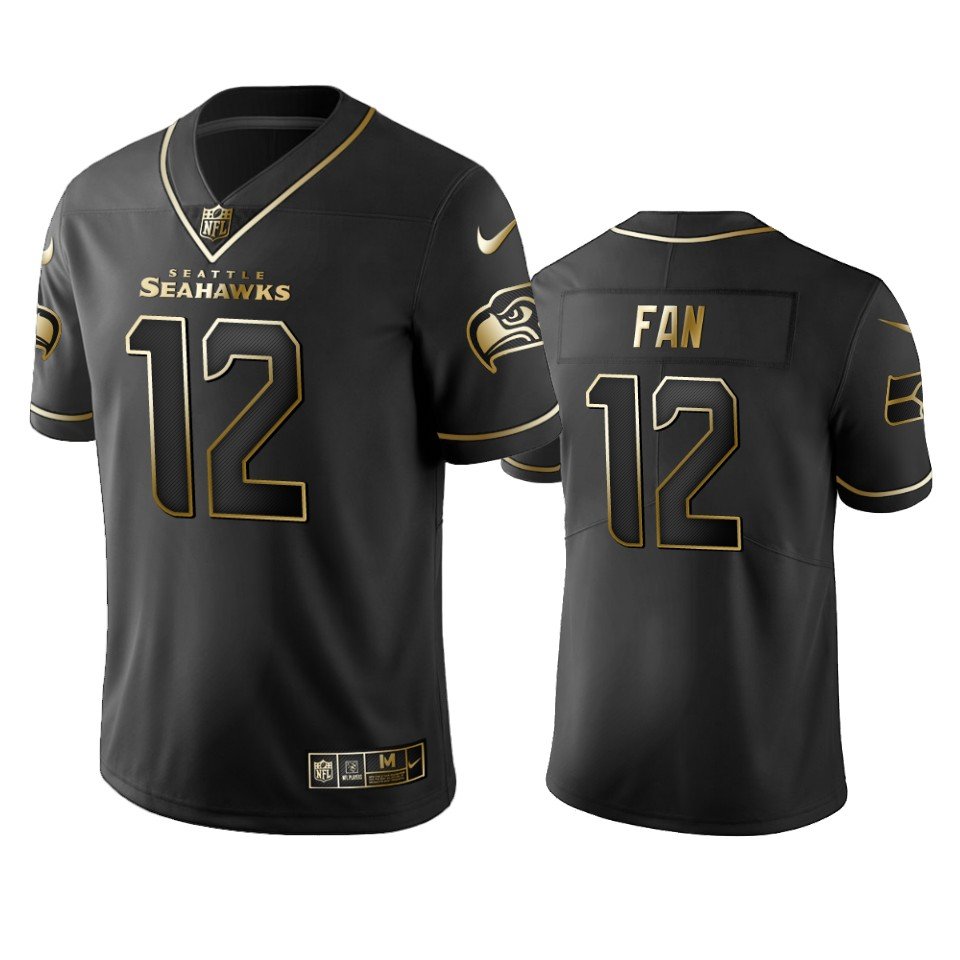 Seahawks #12 Fan Stitched NFL Vapor Untouchable Limited Black Golden Jersey - SSR373