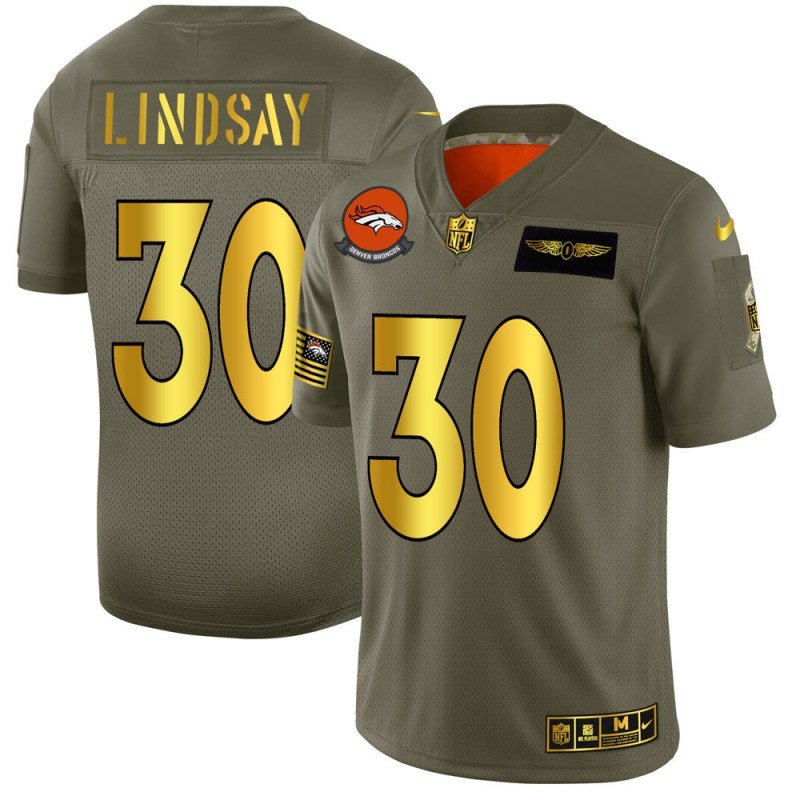 Denver Broncos #30 Phillip Lindsay NFL Nike Olive Gold 2019 Salute to Service Limited Jersey