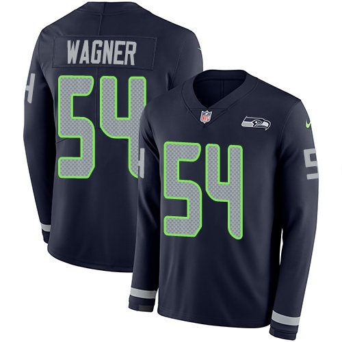 Nike Seahawks #54 Bobby Wagner Steel Blue Team Color Stitched NFL Limited Therma Long Sleeve Jersey