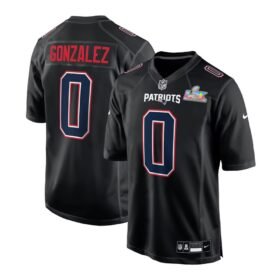 New England Patriots #0 Christian Gonzalez Black Super Bowl LX Patch Carbon Fashion Game Jersey - NEP131