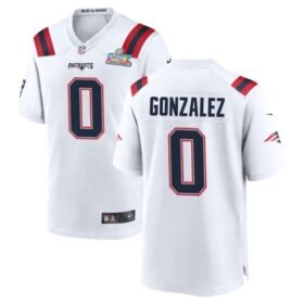 New England Patriots #0 Christian Gonzalez White Super Bowl LX Patch Game Jersey - NEP130