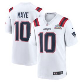 New England Patriots #10 Drake Maye White Super Bowl LX Patch Game Jersey - NEP143