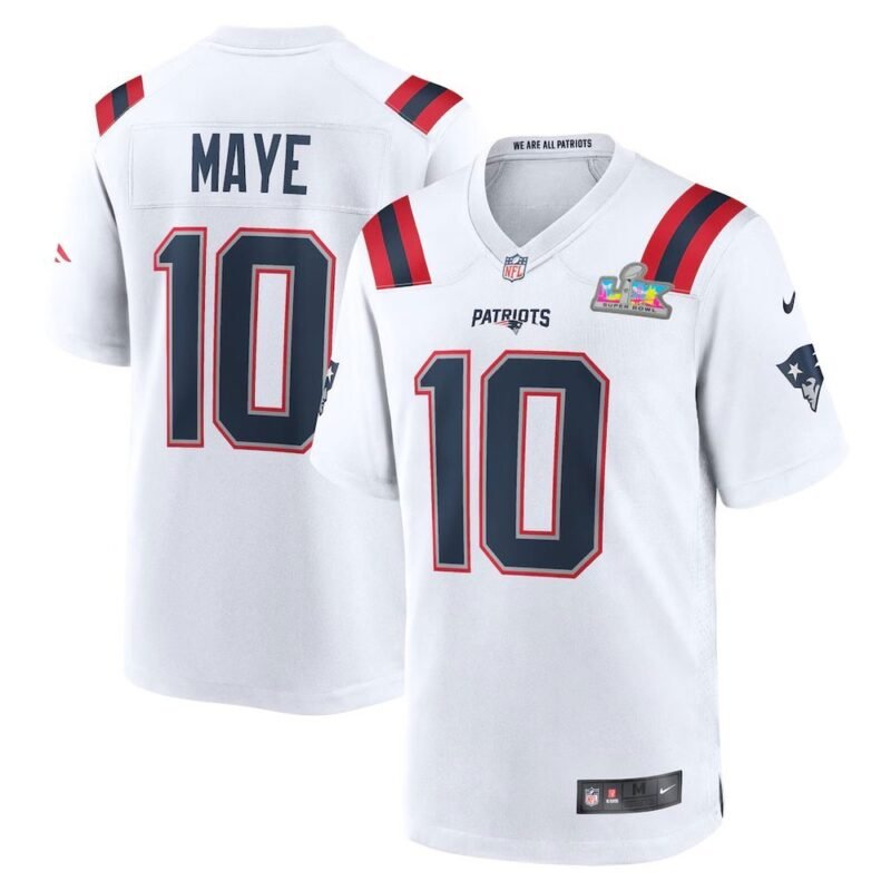 New England Patriots #10 Drake Maye White Super Bowl LX Patch Game Jersey - NEP143