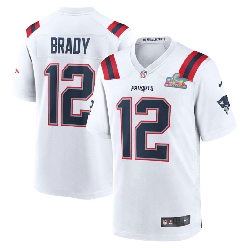 New England Patriots #12 Tom Brady White Super Bowl LX Patch Game Jersey - NEP100