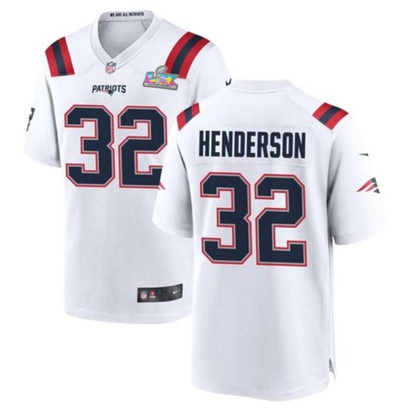 New England Patriots #32 TreVeyon Henderson White Super Bowl LX Patch Game Jersey - NEP122