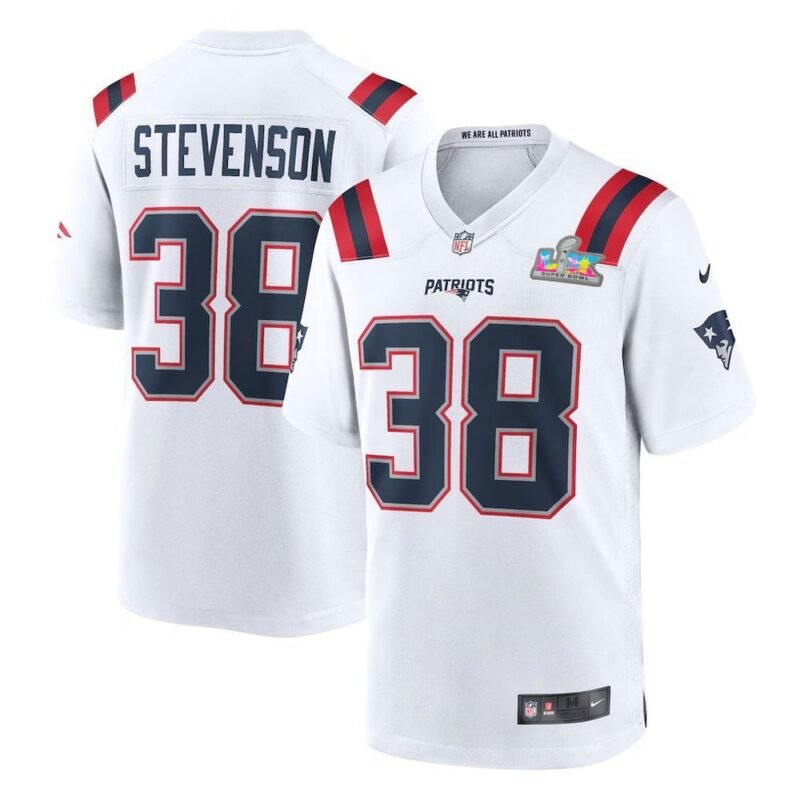 New England Patriots #38 Rhamondre Stevenson White Super Bowl LX Patch Game Jersey - NEP123