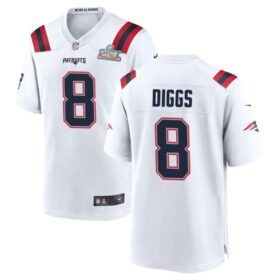New England Patriots #8 Stefon Diggs White Super Bowl LX Patch Game Jersey - NEP146