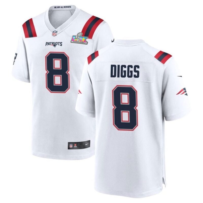 New England Patriots #8 Stefon Diggs White Super Bowl LX Patch Game Jersey - NEP146