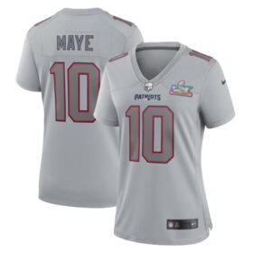 New England Patriots #10 Drake Maye  Silver Super Bowl LX Patch Atmosphere Fashion Game Jersey - NEP94