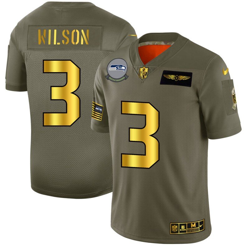 Seattle Seahawks #3 Russell Wilson NFL Nike Olive Gold 2019 Salute to Service Limited Jersey