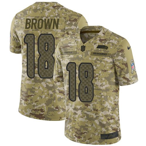 Nike Seahawks #18 Jaron Brown Camo Stitched NFL Limited 2018 Salute To Service Jersey