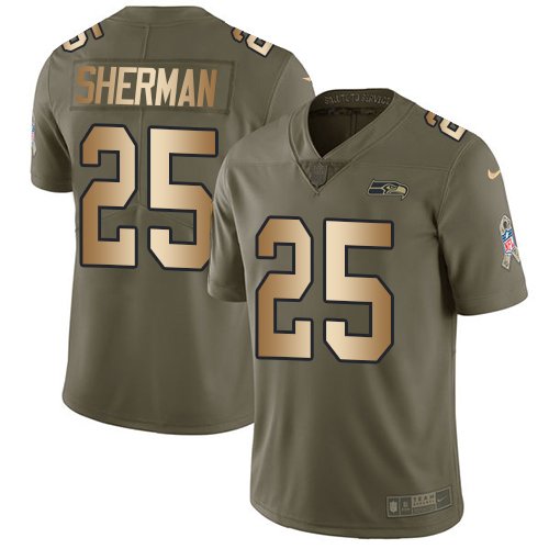 Nike Seahawks #25 Richard Sherman Olive/Gold Stitched NFL Limited 2017 Salute To Service Jersey