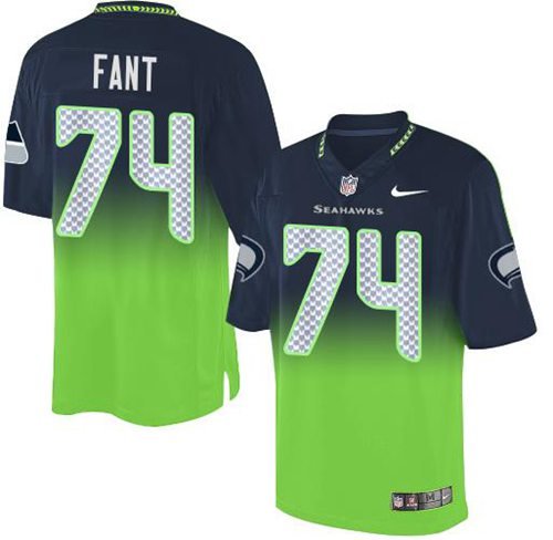 Nike Seahawks #74 George Fant Steel Blue/Green Stitched NFL Elite Fadeaway Fashion Jersey