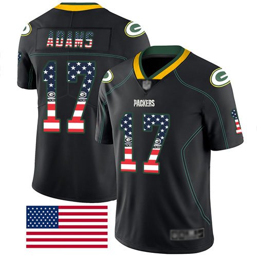 Nike Packers #17 Davante Adams Black Stitched NFL Limited Rush USA Flag Jersey - GBJ288