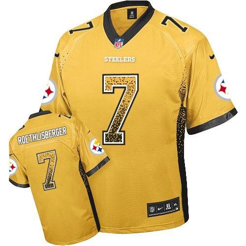 Nike Steelers #7 Ben Roethlisberger Gold Stitched NFL Elite Drift Fashion Jersey - PSJ353