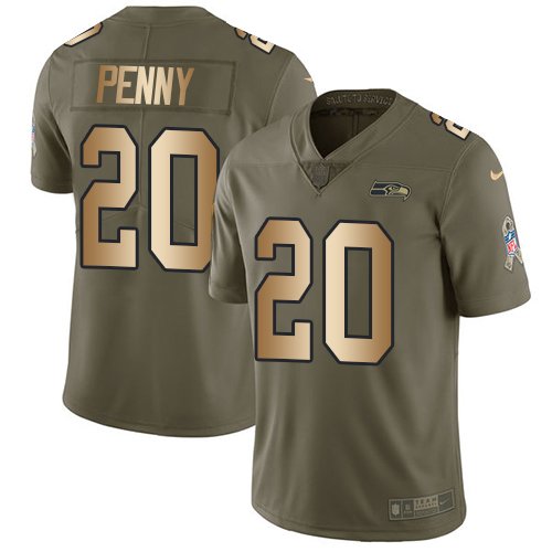 Nike Seahawks #20 Rashaad Penny Olive/Gold Stitched NFL Limited 2017 Salute To Service Jersey