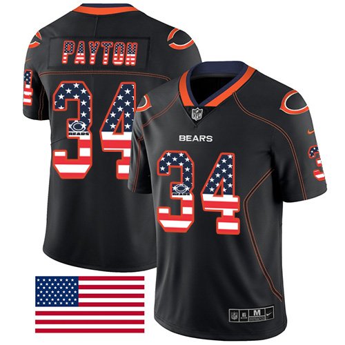 Nike Bears #34 Walter Payton Black Stitched NFL Limited Rush USA Flag Jersey - CBJ229