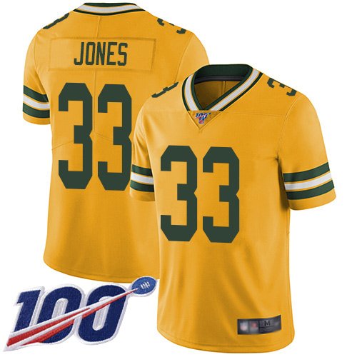 Nike Packers #33 Aaron Jones Yellow Stitched NFL Limited Rush 100th Season Jersey - GBJ514