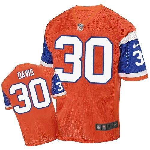 Nike Broncos #30 Terrell Davis Orange Throwback Stitched NFL Elite Jersey