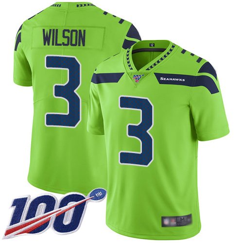 Nike Seahawks #3 Russell Wilson Green Stitched NFL Limited Rush 100th Season Jersey