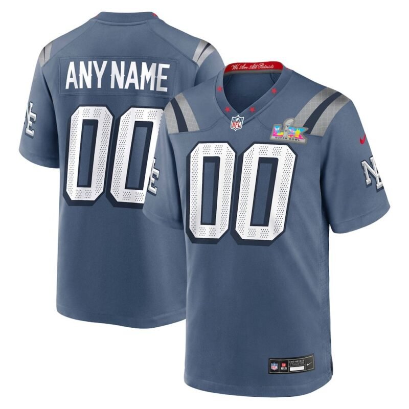 New England Patriots Custom Blue Super Bowl LX Patch Rivalries Collection Game Jersey - NEP112