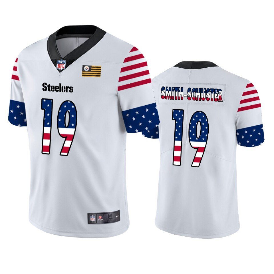 Pittsburgh Steelers #19 JuJu Smith-Schuster White Nike Team Logo USA Flag Vapor Untouchable Limited NFL Jersey - PSJ127