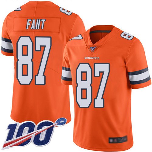 Nike Broncos #87 Noah Fant Orange Stitched NFL Limited Rush 100th Season Jersey
