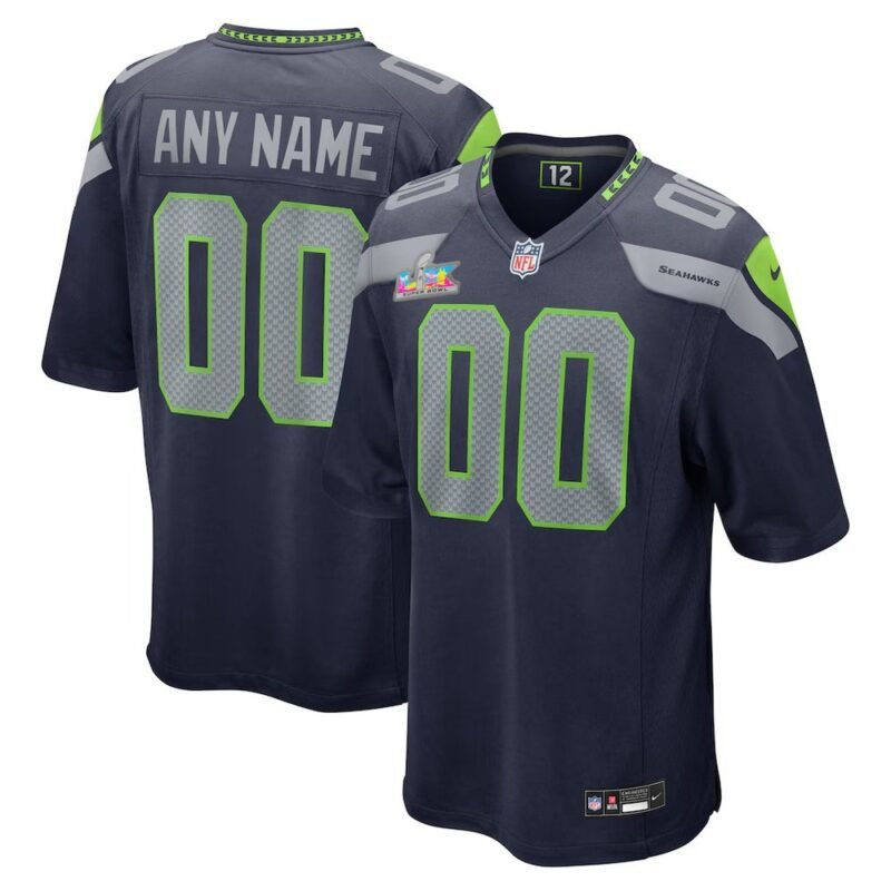 Seattle Seahawks Custom College Navy Super Bowl LX Patch Game Jersey - SSR661