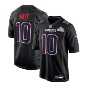 New England Patriots #10 Drake Maye Black Super Bowl LX Patch Carbon Fashion Game Jersey - NEP127