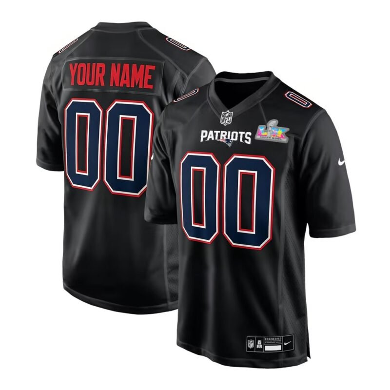 New England Patriots Custom Black Super Bowl LX Patch Carbon Fashion Game Jersey - NEP144