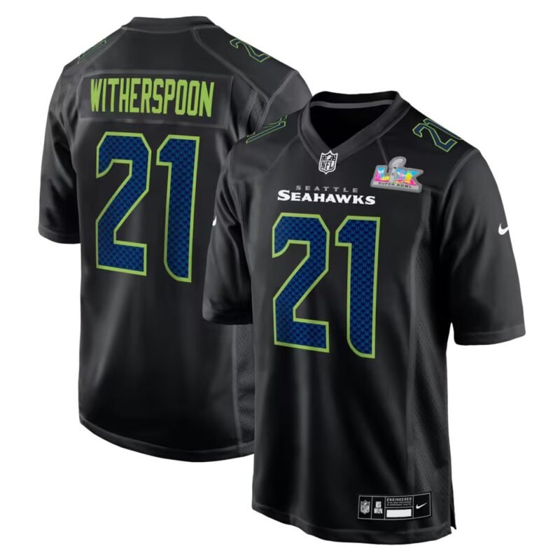 Seattle Seahawks #21 Devon Witherspoon Black Super Bowl LX Patch Carbon Fashion Game Jersey - SSR653