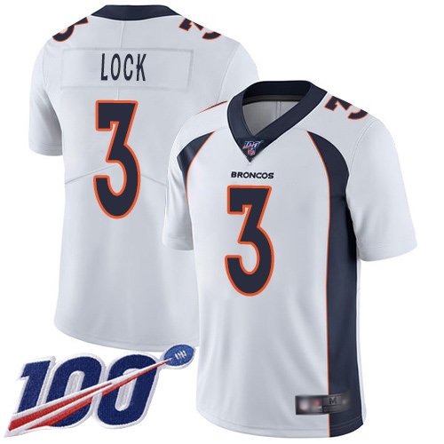 Nike Broncos #3 Drew Lock White Stitched NFL 100th Season Vapor Limited Jersey