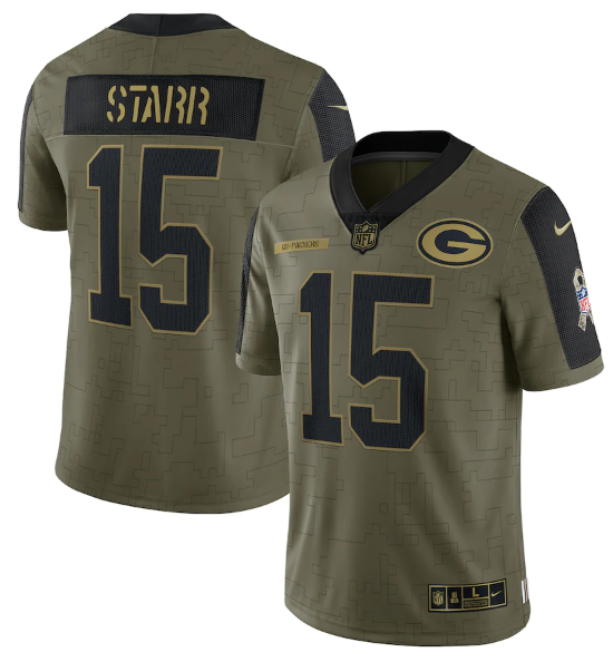 Olive Green Bay Packers #15 Bart Starr 2021 Salute To Service Limited Stitched Jersey - GBJ173