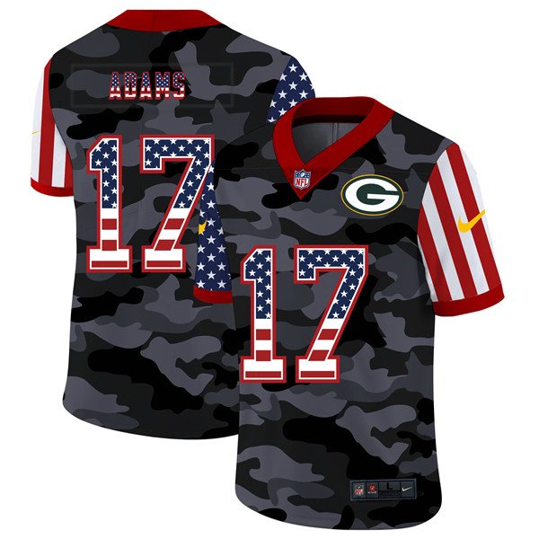 Green Bay Packers #17 Davante Adams 2020 Camo USA Flag Limited Stitched Jersey - GBJ95
