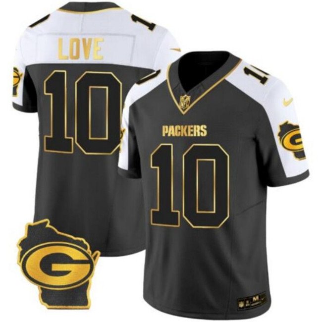 Black/White Gold Green Bay Packers #10 Jordan Love 2024 F.U.S.E. Home Patch Vapor Untouchable Limited Stitched Jersey - GBJ285