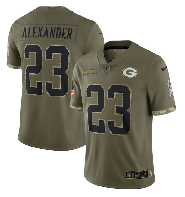 Green Bay Packers #23 Jaire Alexander Olive 2022 Salute To Service Limited Stitched Jersey - GBJ284