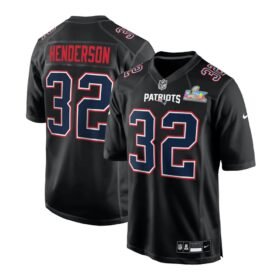 New England Patriots #32 TreVeyon Henderson Black Super Bowl LX Patch Carbon Fashion Game Jersey - NEP125