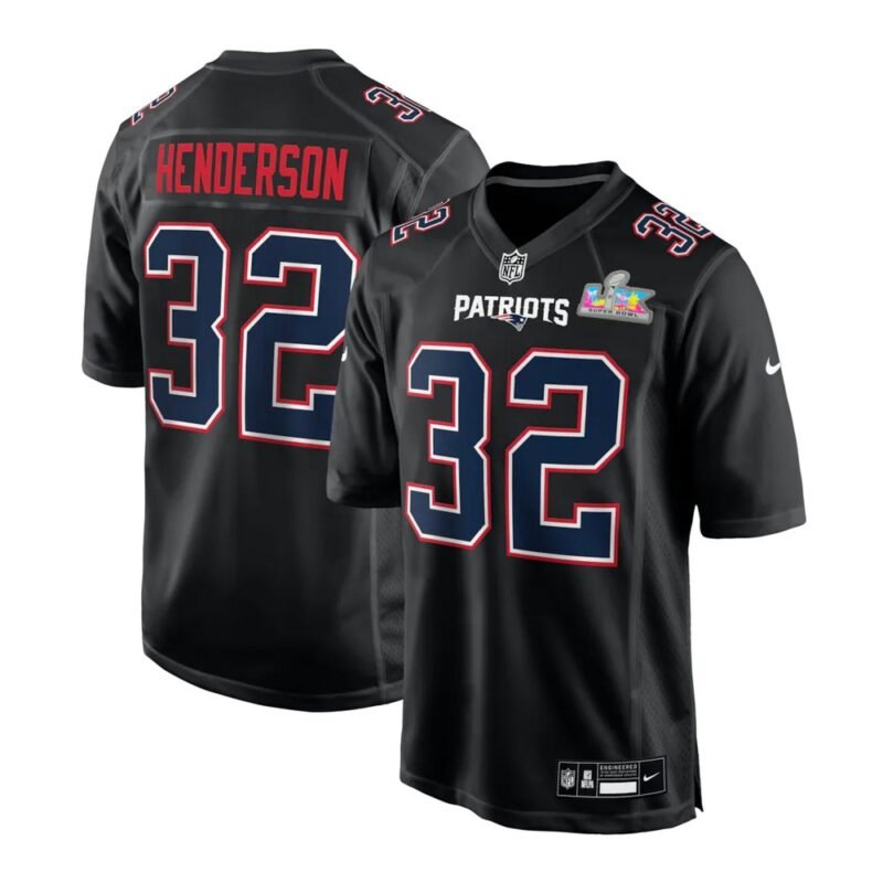 New England Patriots #32 TreVeyon Henderson Black Super Bowl LX Patch Carbon Fashion Game Jersey - NEP125