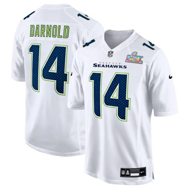 Seattle Seahawks #14 Sam Darnold White Super Bowl LX Patch Tundra Fashion Game Jersey - SSR642
