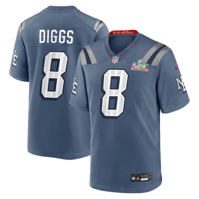 New England Patriots #8 Stefon Diggs Blue Super Bowl LX Patch Rivalries Collection Game Jersey - NEP102