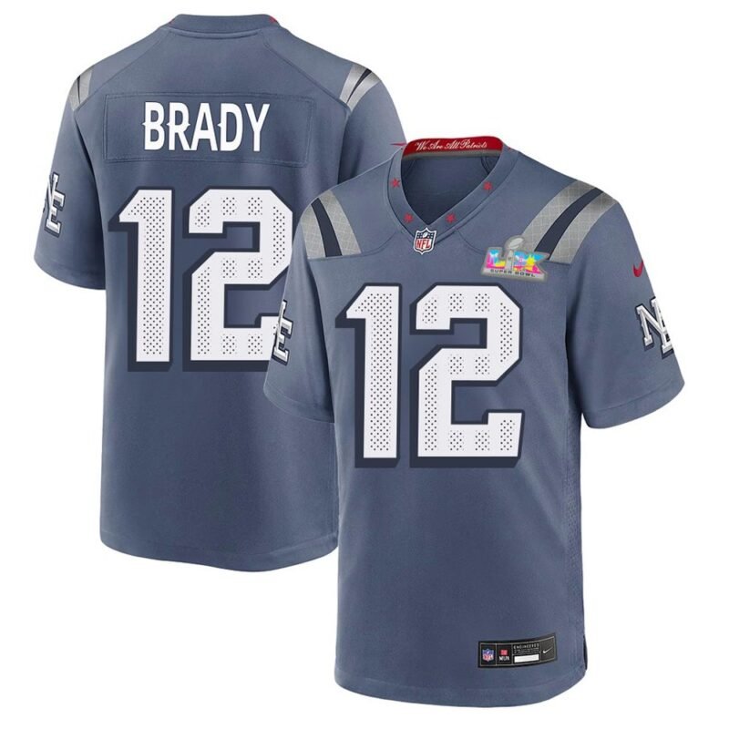 New England Patriots #12 Tom Brady Blue Super Bowl LX Patch Rivalries Collection Game Jersey - NEP141