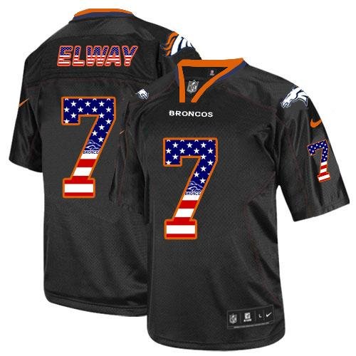 Nike Broncos #7 John Elway Black Stitched NFL Elite USA Flag Fashion Jersey