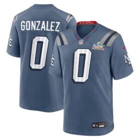 New England Patriots #0 Christian Gonzalez Blue Super Bowl LX Patch Rivalries Collection Game Jersey - NEP134