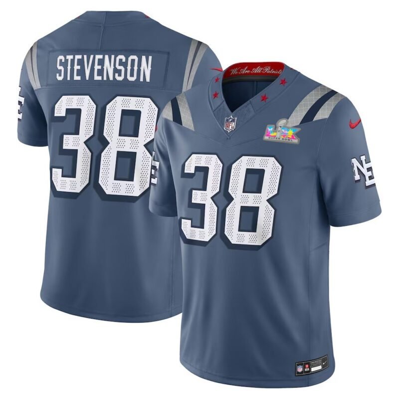 New England Patriots #38 Rhamondre Stevenson Blue Super Bowl LX Patch Rivalries Collection F.U.S.E. Vapor Limited Jersey - NEP116